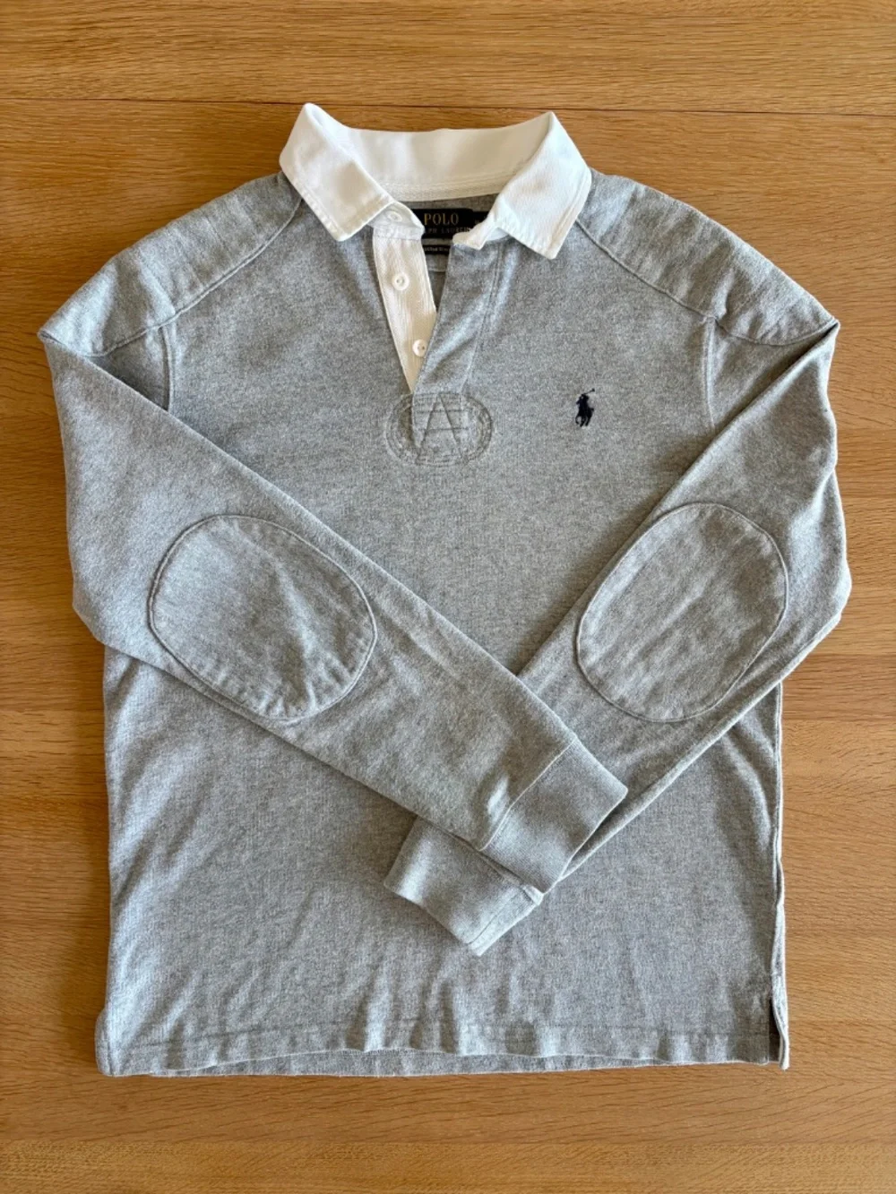 Polo Ralph Lauren Mens Long Sleeve Rugby Shirt Gray White Collar Size M